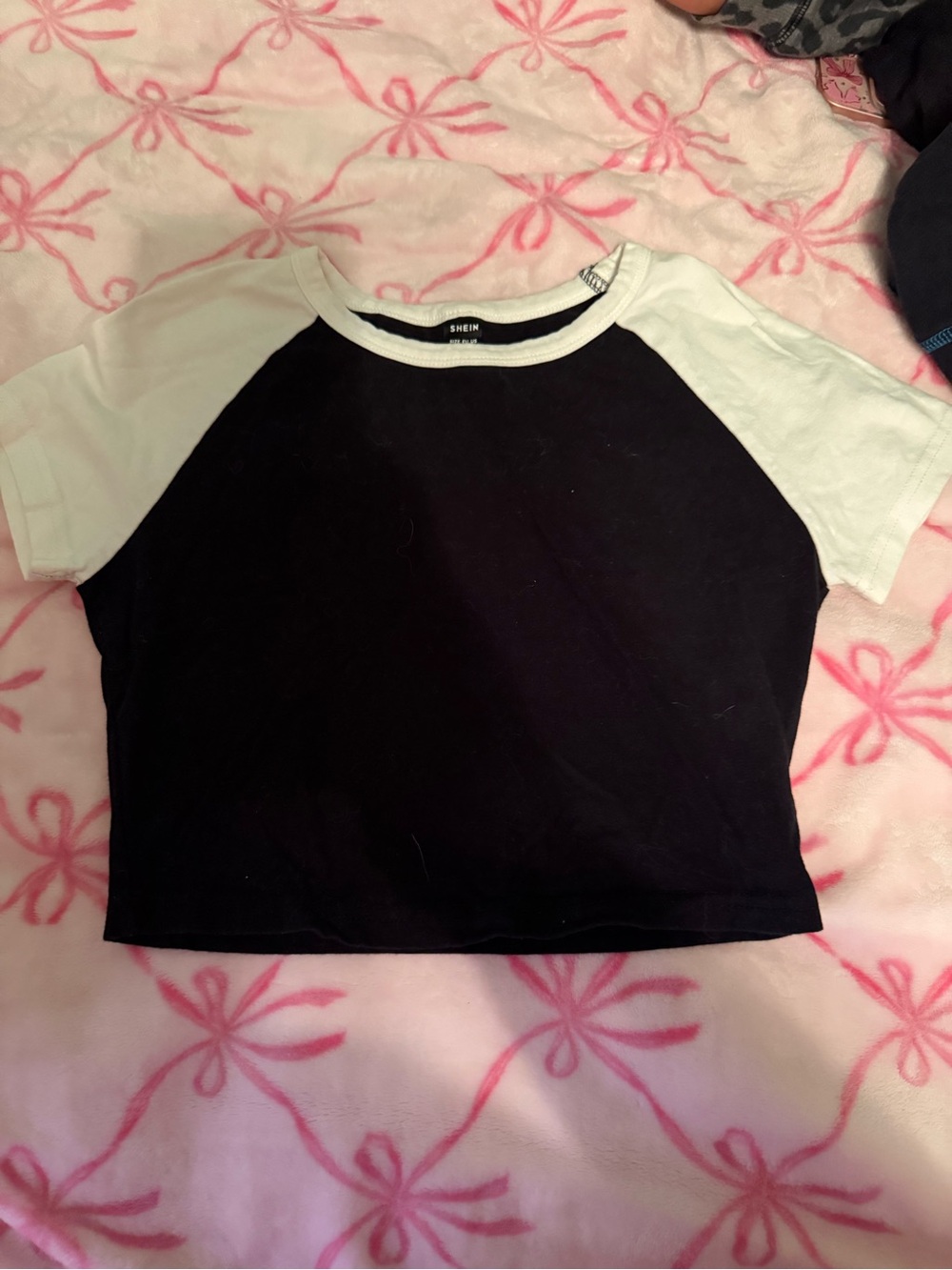 SHEIN Black Tee with White Raglan Sleeves